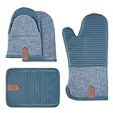 Ofenhandschuhe Hitzebeständig Topflappen Set 4 Stück Baumwolle...