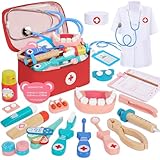 BUOAZR Arztkoffer Kinder Holz Spielset, 27-teiliges Doktorkoffer Kinder Mit...