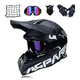 MRDEAR Motocross Helm Schwarz, Motorrad Crosshelm Set mit Brille Handschuhe Maske Motorrad...