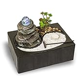 Zimmerbrunnen mit LED-Beleuchtung | Tischbrunnen mit Wasserfall und beweglicher Glaskugel...
