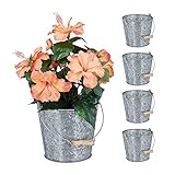 Relaxdays Zinktopf 5er Set, Kräutertopf für Küche, Balkon & Garten, verzinkter...