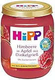 HiPP Bio Frucht und Getreide Himbeere in Apfel mit Dinkelgrieß, 160g, 6er Pack (6x160g)
