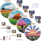 roomoon Sticksets für Anfänger Erwachsene, Stickset mit Muster, für Anfänger, 4 Stück
