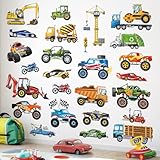 decalmile Wandtattoo Kinderzimmer Junge Fahrzeuge Autos Wandaufkleber Fahrzeuge Traktor...