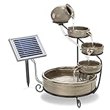 esotec Solarbrunnen für draussen Pisa | Kaskadenbrunnen mit Akku und LED | Solar...