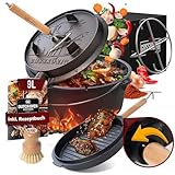 GUSSKÖNIG Dutch Oven Set - Eingebrannter Dutch Oven 9 Liter - Feuertopf aus Gusseisen...