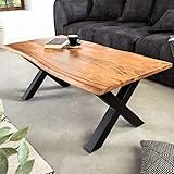 Riess Ambiente Massiver Couchtisch Mammut 120cm Akazie Natur mit X-Gestell schwarz...