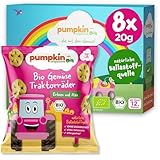 Pumpkin Organics Kindersnack Bio Traktorräder mit Erbsen und Mais (8er Pack) Baby Snacks...