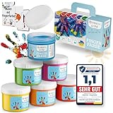 CreaTek - Fingerfarben Kinder ungiftig ab 2 Jahre [ inkl. lustiger Malvorlagen ] 100%...