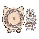 135 Pieces MorandiColored Cat Shaped Wooden Jigsaw Puzzle | Framed by Adorable Cat...