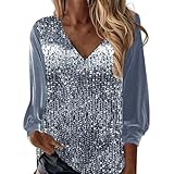 Pailletten Oberteil Damen, Glitzer Tshirt Damen Elegant Festliches Oberteil Sommer...