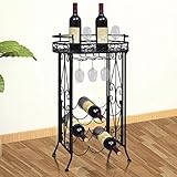 Bopdu 9 Flaschen Weinregal Metall mit Glashalter Weinregal Schrank Freistehender Boden...