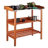 Relaxdays Pflanztisch, Holz, Metallplatte, 3 Ebenen, Arbeitsplatte Gewächshaus,...