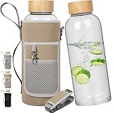 Ferexer 1.5 Liter Sport Borosilikat Trinkflasche Glas Wasserflasche mit Bambus Deckel mit...
