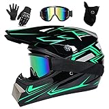 UIGJIOG Downhill Motorradhelm Kinder, Helm Set Herren ATV Motorradhelm D.O.T...