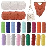 Makramee Garn, 18 Stück Baumwollschnur, Makramee Garn Set 2 mm x 30 m, Baumwoll...
