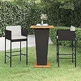 LIGTEX Nice Cool-3-teiliges Garten-Bar-Set mit Kissen, Polyrattan, Schwarz