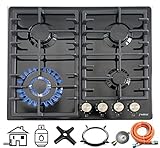 Phönix PE-603T Einbau Gaskochfeld Gaskocher 4 flammig Einbauherd Schwarz emailliert,...