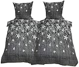 Leonado-Vicenti 4 TLG Winter Fleece Bettwäsche 135x200 Sterne Grau Anthrazit flauschig...