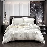 Freyamy Bettwäsche 135x200cm 2teilig Weiß Satin Glänzend Gestreift...