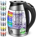 FOR ME Glas Elektrischer Wasserkocher mit Teesieb 1,8L, Temperatureinstellung,...