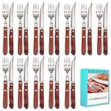 Steakbesteck edelstahl holz set 24 teilig mit 12 teilig Steakmessern und 12 teilig...