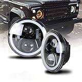 NSLUMO 2 Stueke Defender LED Fahrscheinwerfer 7 Zoll Weiß Fernlicht Halo Ring Winkel...