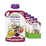 FRECHE FREUNDE Bio Quetschie Apfel, Birne und Passionsfrucht, Fruchtmus im Quetschbeutel...