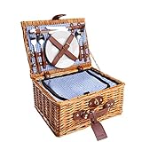 eGenuss Handgefertigtes Picknickkorb für 2 Personen mit Kühlfach, Multifunktionsmesser,...