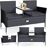 KESSER® Polyrattan Gartenbank 2-Sitzer Bank mit integriertem inkl. Tisch & Kissen - 133...