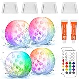 Aoreun Unterwasser Licht, 4 Stück 13 LED Poolbeleuchtung mit Fernbedienung,IP68...
