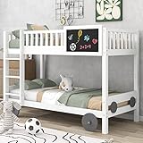 Hausbett Etagenbett mit Treppe für 2 Kinder - Vielseitiges Kiefer Rahmen, Kinderbett...