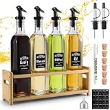 FNLLC Ölflasche mit Holzständern 500ml,4pcs Glasflaschen,Olivenöl spender mit...