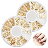 2 Boxen Nagel Schmuck Set, Gold Nagelschmuck 3D Legierung Metall Nagel Deko...
