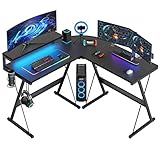 Bestier L förmigen Gaming Schreibtisch Eckschreibtisch mit LED Leuchten Monitorständer...