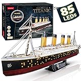 CubicFun 3D Puzzle LED 88 cm Titanic - Titanic Modell Boots Spielzeug für Erwachsene und...