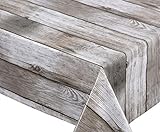BEAUTEX Holz beige Wachstuch Tischdecke glatt abwischbar Garten Tischdecke RUND...