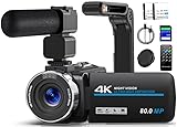 Videokamera 4K 80MP Camcorder für YouTube,30FPS Webcam IR Nachtsicht Vlogging...