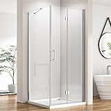 Duschkabine Eckeinstieg Falttür 120x75cm Duschabtrennung mit Seitenwand, Glas Dusche...
