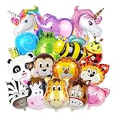 16 Stück Folienballon Tiere，Tierkopf Folienballons，Luftballons Tiere，Tier...