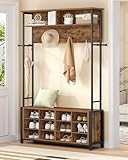 Hzuaneri Garderobenständer mit Schuhbank, Garderobe mit 13 Haken, 14 Offene Fächer,...