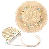 MAMUNU Strohhut und Kleine Tasche Set, Sommer Sonnenhut Mädchen Kinder,...
