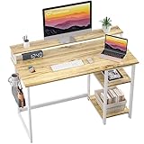 GreenForest 100 x 50 cm Schreibtisch Holz mit Regal und Monitorständer, Computertisch...