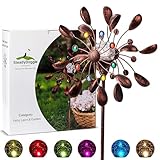 Solar Metall Windrad - mit LED-Licht und Schmucksteinen - Höhe: 190 cm - Windspiel für...