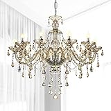 Ridgeyard Luxuriöse K9 Kristallleuchter Kerze Cognac Pendelleuchte Wohnzimmer...