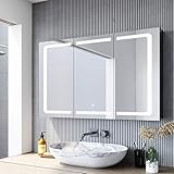 SONNI Spiegelschrank mit Beleuchtung 105 x 65 cm LED Edelstahl Dreitüriger...