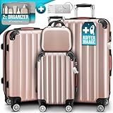 MONZANA® 4tlg. Kofferset mit Beautycase, Rose - M-L-XL - inkl. Schloss,...