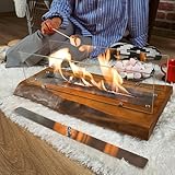 TriHome Tisch-Feuerstelle, tragbare Holz-Feuerstelle, Walnussholz-Tischplatte, Kamin für...