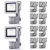 Greenmigo 10x 10W Fluter + Bewegungsmelder Strahler Kaltweiß Silber Aluminium...