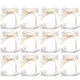12 x Teelichtgläser mit cremefarbenem Band H 7 cm - für kleine Teelichter -...